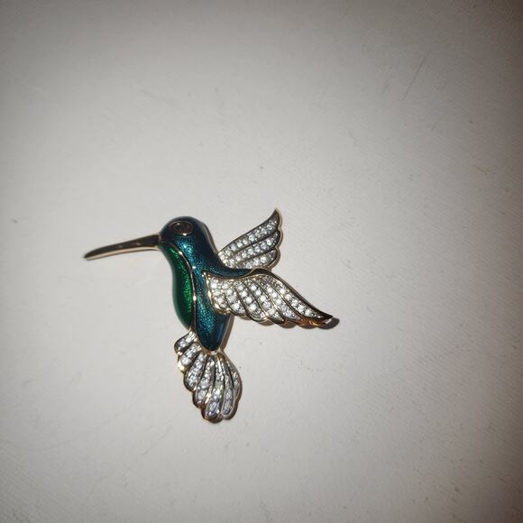 VINTAGE HUMMINGBIRD ENAMELED RHINESTONE BIRD BROOCH PIN - Picture 1 of 3